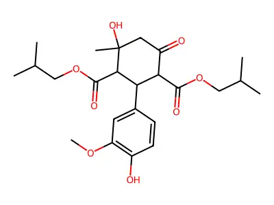 bis(2-methylpropyl) 4-hydroxy-2-(4-hydroxy-3-methoxyphenyl)-4-methyl-6-oxocyclohexane-1,3-dicarboxylate structure