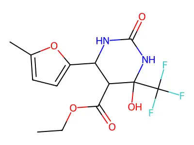 ethyl 4-hydroxy-6-(5-methylfuran-2-yl)-2-oxo-4-(trifluoromethyl)hexahydropyrimidine-5-carboxylate structure