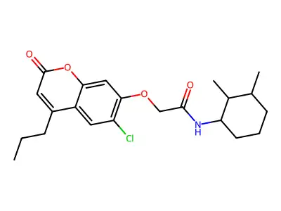 2-[(6-chloro-2-oxo-4-propyl-2H-chromen-7-yl)oxy]-N-(2,3-dimethylcyclohexyl)acetamide structure