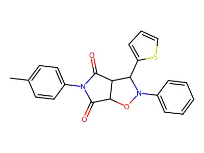 2-phenyl-3-(thiophen-2-yl)-5-(p-tolyl)dihydro-2H-pyrrolo[3,4-d]isoxazole-4,6(5H,6aH)-dione structure