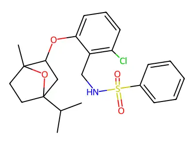 N-{2-chloro-6-[(4-isopropyl-1-methyl-7-oxabicyclo[2.2.1]hept-2-yl)oxy]benzyl}benzenesulfonamide structure
