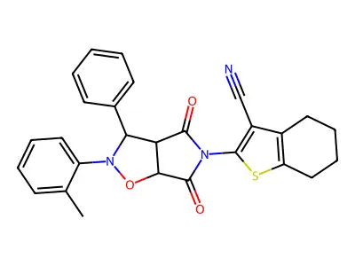 2-(4,6-dioxo-3-phenyl-2-(o-tolyl)tetrahydro-2H-pyrrolo[3,4-d]isoxazol-5(3H)-yl)-4,5,6,7-tetrahydrobenzo[b]thiophene-3-carbonitrile structure