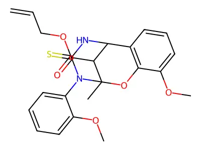 allyl 10-methoxy-3-(2-methoxyphenyl)-2-methyl-4-thioxo-3,4,5,6-tetrahydro-2H-2,6-methano-1,3,5-benzoxadiazocine-11-carboxylate structure