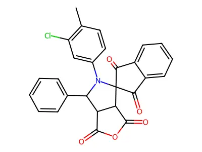 5-(3-chloro-4-methylphenyl)-6-phenylspiro[6,6a-dihydro-3aH-furo[3,4-c]pyrrole-4,2'-indene]-1,1',3,3'-tetrone structure