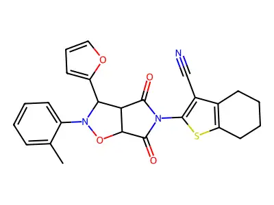 2-(3-(furan-2-yl)-4,6-dioxo-2-(o-tolyl)tetrahydro-2H-pyrrolo[3,4-d]isoxazol-5(3H)-yl)-4,5,6,7-tetrahydrobenzo[b]thiophene-3-carbonitrile structure