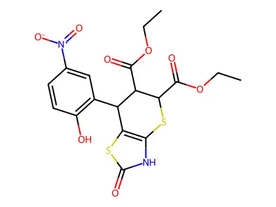 diethyl 7-(2-hydroxy-5-nitrophenyl)-2-oxo-3,5,6,7-tetrahydro-2H-thiopyrano[2,3-d]thiazole-5,6-dicarboxylate structure