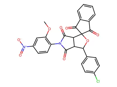 3-(4-chlorophenyl)-5-(2-methoxy-4-nitrophenyl)-3a,6a-dihydrospiro[furo[3,4-c]pyrrole-1,2'-indene]-1',3',4,6(3H,5H)-tetrone structure