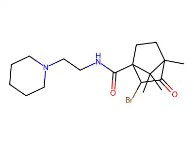 2-bromo-4,7,7-trimethyl-3-oxo-N-[2-(1-piperidinyl)ethyl]bicyclo[2.2.1]heptane-1-carboxamide structure