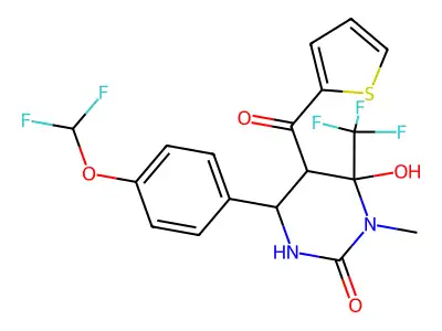 4-[4-(difluoromethoxy)phenyl]-6-hydroxy-1-methyl-5-(thiophene-2-carbonyl)-6-(trifluoromethyl)-1,3-diazinan-2-one structure