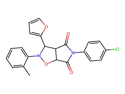 5-(4-chlorophenyl)-3-(furan-2-yl)-2-(2-methylphenyl)-hexahydro-2H-pyrrolo[3,4-d][1,2]oxazole-4,6-dione structure