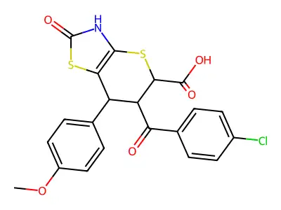 6-[(4-chlorophenyl)carbonyl]-7-(4-methoxyphenyl)-2-oxo-3,5,6,7-tetrahydro-2H-thiopyrano[2,3-d][1,3]thiazole-5-carboxylic acid structure