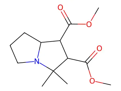 dimethyl 3,3-dimethylhexahydro-1H-pyrrolizine-1,2-dicarboxylate structure
