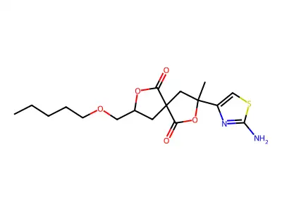3-(2-amino-1,3-thiazol-4-yl)-3-methyl-8-[(pentyloxy)methyl]-2,7-dioxaspiro[4.4]nonane-1,6-dione structure