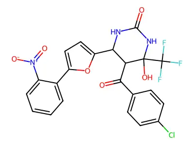 5-(4-chlorobenzoyl)-4-hydroxy-6-[5-(2-nitrophenyl)furan-2-yl]-4-(trifluoromethyl)-1,3-diazinan-2-one structure