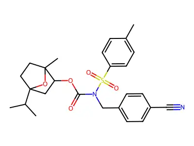 4-isopropyl-1-methyl-7-oxabicyclo[2.2.1]hept-2-yl N-(4-cyanobenzyl)-N-[(4-methylphenyl)sulfonyl]carbamate structure