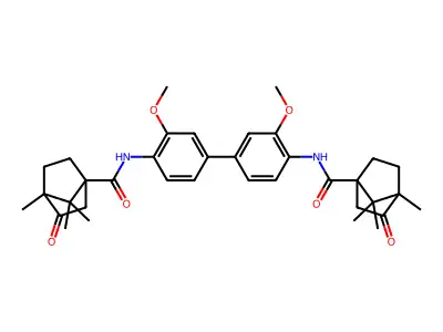 N-[2-Methoxy-4-[3-methoxy-4-[(4,7,7-trimethyl-3-oxobicyclo[2.2.1]heptane-1-carbonyl)amino]phenyl]phenyl]-4,7,7-trimethyl-3-oxobicyclo[2.2.1]heptane-1-carboxamide structure