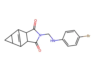 2-{[(4-bromophenyl)amino]methyl}hexahydro-4,6-ethenocyclopropa[f]isoindole-1,3(2H,3aH)-dione structure