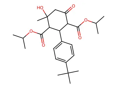 diisopropyl 2-(4-tert-butylphenyl)-4-hydroxy-4-methyl-6-oxocyclohexane-1,3-dicarboxylate structure