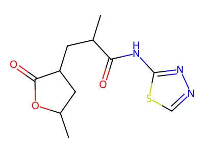 2-methyl-3-(5-methyl-2-oxooxolan-3-yl)-N-(1,3,4-thiadiazol-2-yl)propanamide structure