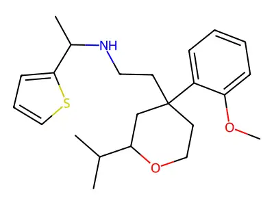 N-[2-[4-(2-methoxyphenyl)-2-propan-2-yloxan-4-yl]ethyl]-1-thiophen-2-ylethanamine structure