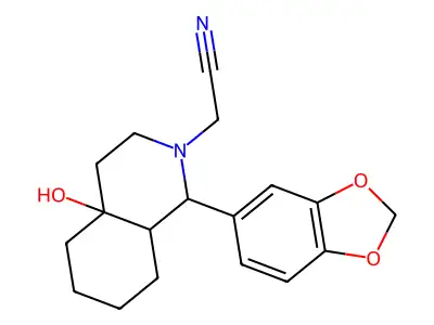 2-[1-(1,3-benzodioxol-5-yl)-4a-hydroxy-1,3,4,5,6,7,8,8a-octahydroisoquinolin-2-yl]acetonitrile structure