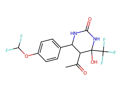 5-acetyl-6-[4-(difluoromethoxy)phenyl]-4-hydroxy-4-(trifluoromethyl)-1,3-diazinan-2-one structure