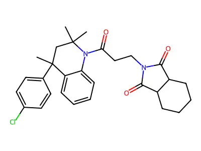 2-{3-[4-(4-chlorophenyl)-2,2,4-trimethyl-3,4-dihydroquinolin-1(2H)-yl]-3-oxopropyl}hexahydro-1H-isoindole-1,3(2H)-dione structure