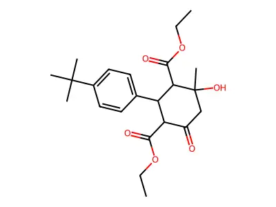diethyl 2-(4-tert-butylphenyl)-4-hydroxy-4-methyl-6-oxocyclohexane-1,3-dicarboxylate structure