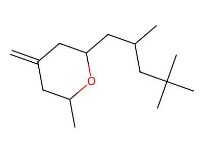 2-methyl-4-methylidene-6-(2,4,4-trimethylpentyl)tetrahydro-2H-pyran structure