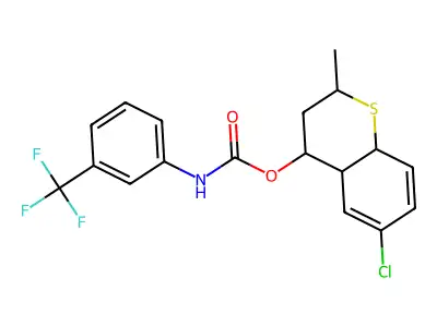 6-chloro-2-methyl-3,4,4a,8a-tetrahydro-2H-thiochromen-4-yl N-[3-(trifluoromethyl)phenyl]carbamate structure
