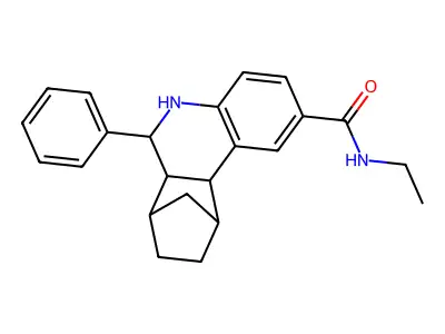 N-ethyl-6-phenyl-5,6,6a,7,8,9,10,10a-octahydro-7,10-methanophenanthridine-2-carboxamide structure