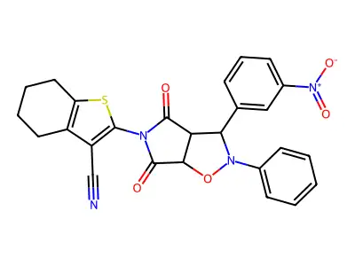 2-(3-(3-nitrophenyl)-4,6-dioxo-2-phenyltetrahydro-2H-pyrrolo[3,4-d]isoxazol-5(3H)-yl)-4,5,6,7-tetrahydrobenzo[b]thiophene-3-carbonitrile structure