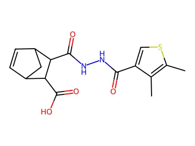 3-({2-[(4,5-dimethylthiophen-3-yl)carbonyl]hydrazinyl}carbonyl)bicyclo[2.2.1]hept-5-ene-2-carboxylic acid structure