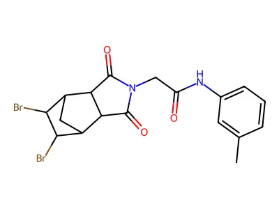 2-(8,9-dibromo-3,5-dioxo-4-azatricyclo[5.2.1.0~2,6~]dec-4-yl)-N-(3-methylphenyl)acetamide structure