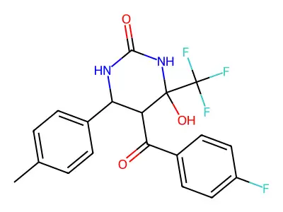 5-(4-fluorobenzoyl)-4-hydroxy-6-(4-methylphenyl)-4-(trifluoromethyl)-1,3-diazinan-2-one structure