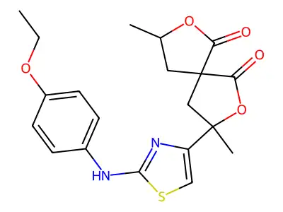 3-(2-((4-ethoxyphenyl)amino)thiazol-4-yl)-3,8-dimethyl-2,7-dioxaspiro[4.4]nonane-1,6-dione structure