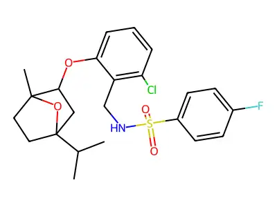 N-{2-chloro-6-[(4-isopropyl-1-methyl-7-oxabicyclo[2.2.1]hept-2-yl)oxy]benzyl}-4-fluorobenzenesulfonamide structure