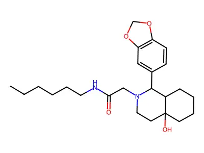 2-[1-(1,3-benzodioxol-5-yl)-4a-hydroxyoctahydroisoquinolin-2(1H)-yl]-N-hexylacetamide structure
