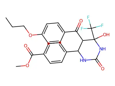 Methyl 4-[6-hydroxy-2-oxo-5-(4-propoxybenzoyl)-6-(trifluoromethyl)-1,3-diazinan-4-yl]benzoate structure