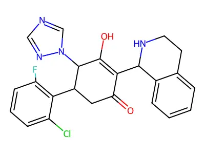 5-(2-chloro-6-fluorophenyl)-3-hydroxy-2-(1,2,3,4-tetrahydro-1-isoquinolinyl)-4-(1H-1,2,4-triazol-1-yl)-2-cyclohexen-1-one structure