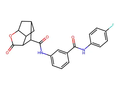 N-{3-[(4-fluorophenyl)carbamoyl]phenyl}-2-oxohexahydro-2H-3,5-methanocyclopenta[b]furan-7-carboxamide structure