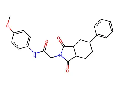 2-(1,3-dioxo-5-phenyloctahydro-2H-isoindol-2-yl)-N-(4-methoxyphenyl)acetamide structure