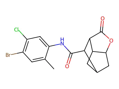 N-(4-bromo-5-chloro-2-methylphenyl)-2-oxohexahydro-2H-3,5-methanocyclopenta[b]furan-7-carboxamide structure