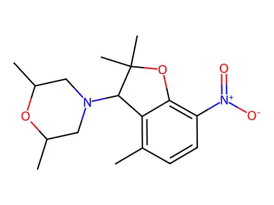 2,6-Dimethyl-4-(2,2,4-trimethyl-7-nitro-2,3-dihydro-1-benzofuran-3-yl)morpholine structure