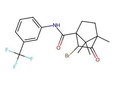 2-bromo-4,7,7-trimethyl-3-oxo-N-[3-(trifluoromethyl)phenyl]bicyclo[2.2.1]heptane-1-carboxamide structure