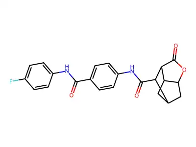N-{4-[(4-fluorophenyl)carbamoyl]phenyl}-2-oxohexahydro-2H-3,5-methanocyclopenta[b]furan-7-carboxamide structure