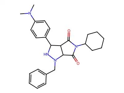 1-benzyl-5-cyclohexyl-3-(4-(dimethylamino)phenyl)tetrahydropyrrolo[3,4-c]pyrazole-4,6(2H,5H)-dione structure