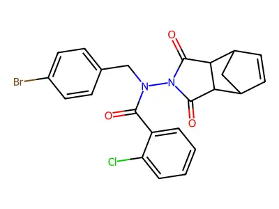 N-(4-bromobenzyl)-2-chloro-N-(1,3-dioxo-1,3,3a,4,7,7a-hexahydro-2H-4,7-methanoisoindol-2-yl)benzamide structure