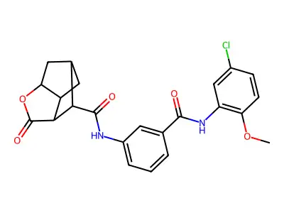 N-{3-[(5-chloro-2-methoxyphenyl)carbamoyl]phenyl}-2-oxohexahydro-2H-3,5-methanocyclopenta[b]furan-7-carboxamide structure