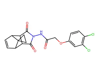 2-(3,4-dichlorophenoxy)-N-(1,3-dioxo-1,3,3a,4,7,7a-hexahydro-2H-spiro[2-aza-4,7-methanoisoindole-8,1'-cyclopropan]-2-yl)acetamide structure